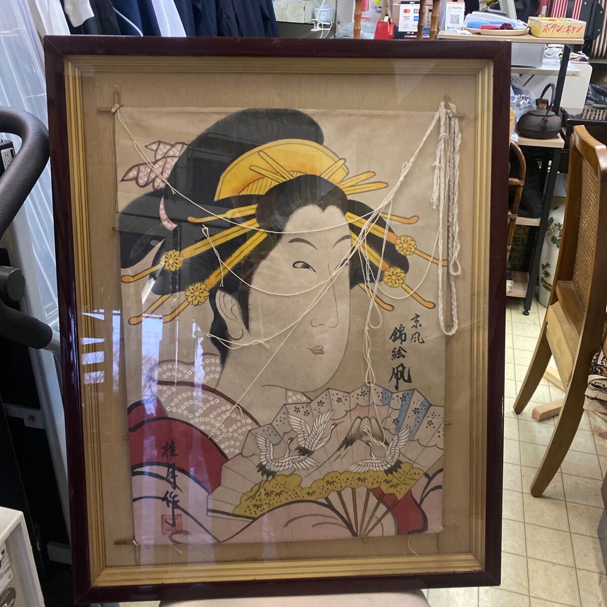 凧 京風錦絵凧 桂月作 額付き 真作 凧揚げ拍卖