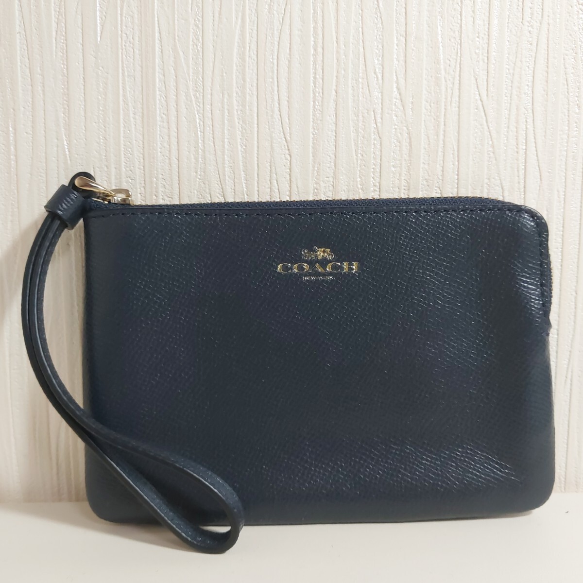コーチ ロゴ L字ファスナー ポーチ レザー ネイビー F58032拍卖