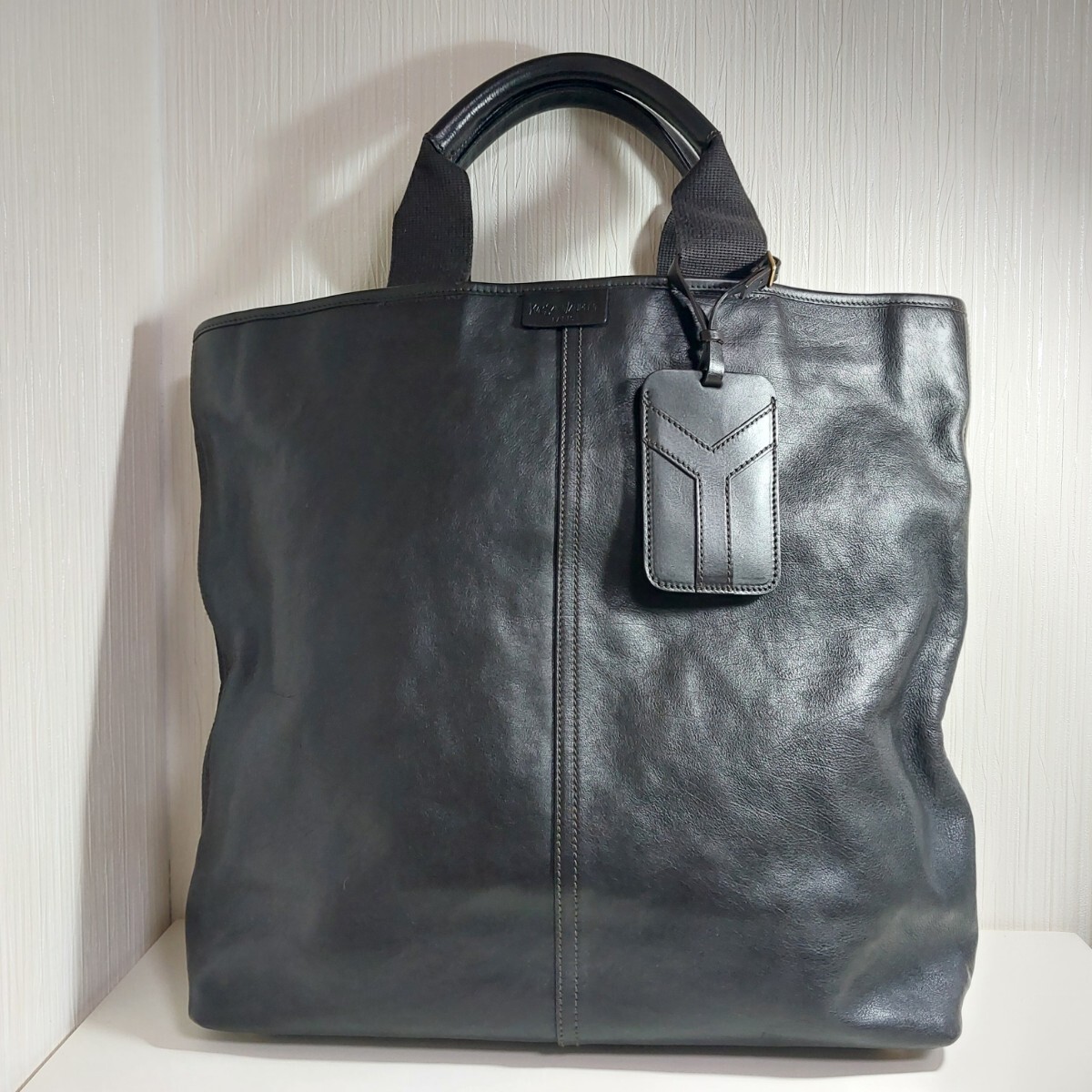 イヴサンローラン ラージ トートバッグ ハンドバッグ レザー ダークブラウン拍卖