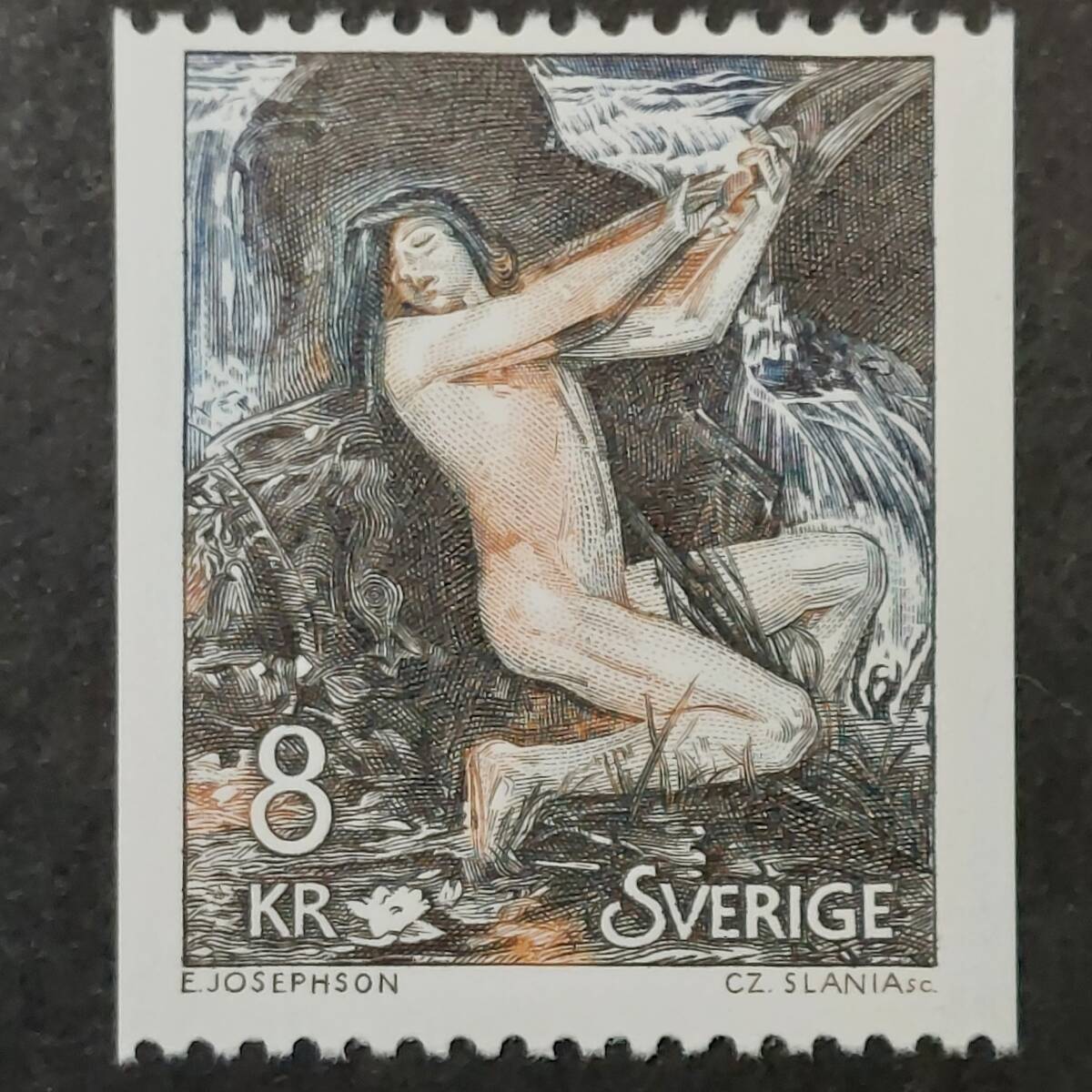 K402 スウェーデン切手「スウェーデンの画家・詩人 アーンシュト・ユーセフソン(1851-1906年)の『ネッケン(水の妖精)』」1980年発行 未使用拍卖