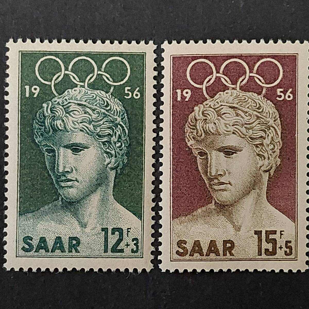 K457 ザールラント州切手「16回オーストリア・メルボルン夏季オリンピック記念切手 2種完 デザイン:ベネベントの勝者像」1956年発行 未使用拍卖