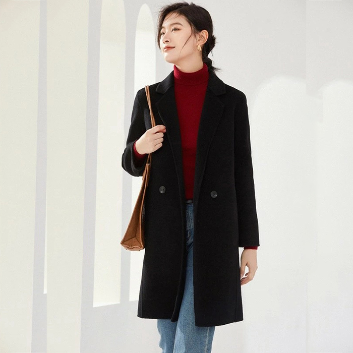 チェスターコート レディース ウールコート ミドル丈 テーラードコート ビッグ コート 秋 冬 アウター Zcas0363-1 ブラック S拍卖