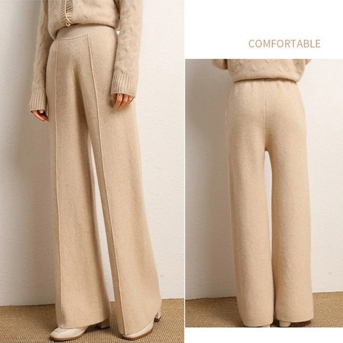 ハイウエスト ワイドパンツ カシミヤ ストレートパンツ 美脚 足長パンツ 秋冬カシミア ズボン Zcas0151-1 ベージュ L 拍卖