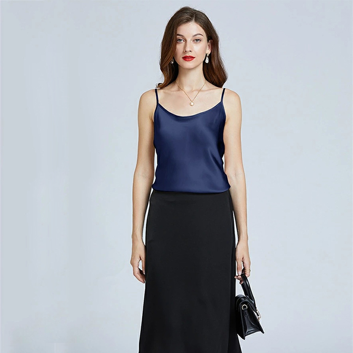 シルク100% キャミソール 絹 レディース シルク インナー トップス セクシー エレガント ルームウェア Zsk0129-1 ネイビー S拍卖