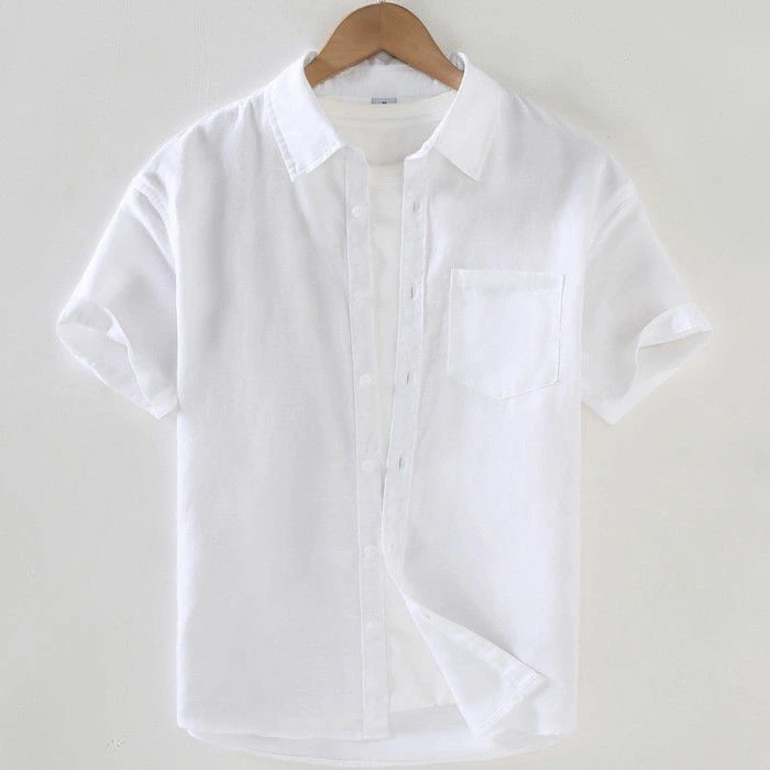 シャツ リネンシャツ 半袖シャツ メンズ 無地 カジュアルシャツ 軽量 shirt ゆったり トップス Zwc1653 ホワイト M拍卖