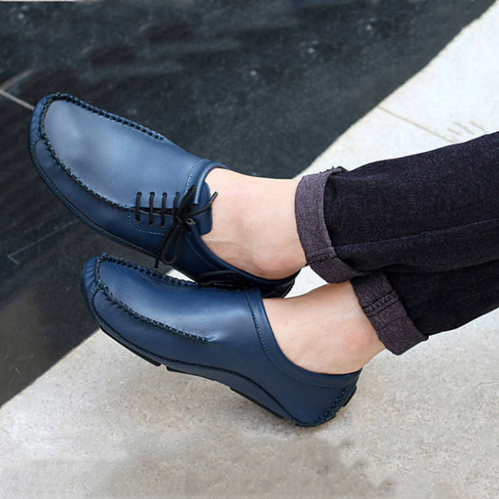 ドライビングシューズ レザーシューズ メンズ靴 牛革 モカシンシューズ コンフォートシューズ 男性靴 Zwse0042 納戸色 26.5cm拍卖