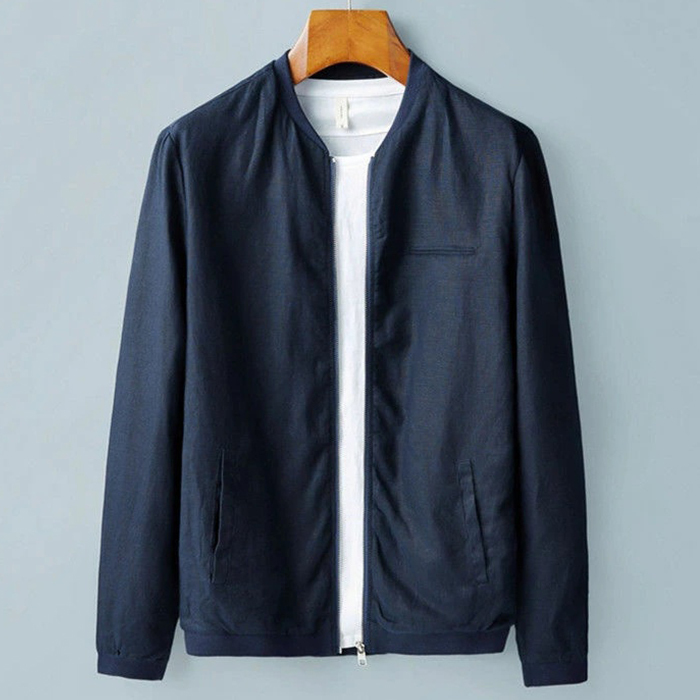 リネンジャケット サマージャケット メンズジャケット 薄地 ジップアップ 亜麻 襟立ち カーディガン Zwc1563 XL ネイビー拍卖