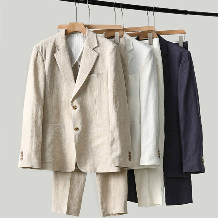 スーツ セットアップ 亜麻100% メンズスーツ テーラード ジャケット 二つボタン カジュアルブレザー Zwc1702 XXL ベージュ W38拍卖