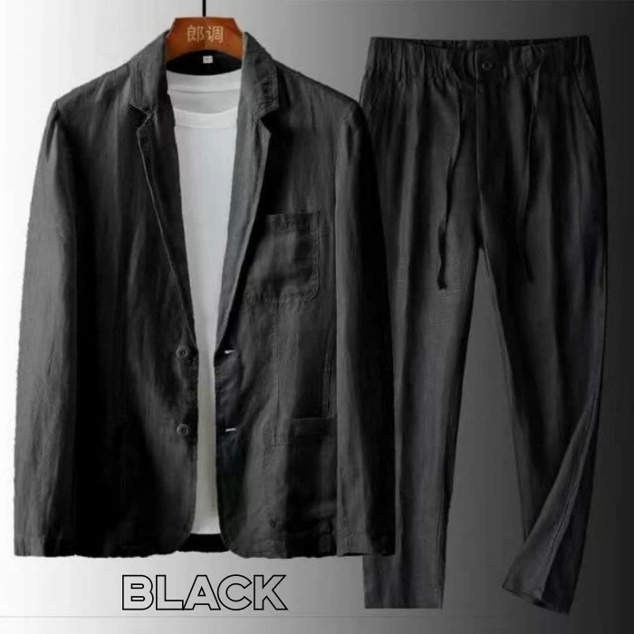 スーツ セットアップ 亜麻100% メンズ テーラード ジャケット 九分丈 セットアップ上下 セット Zwc2081 M ブラック(九分丈)拍卖