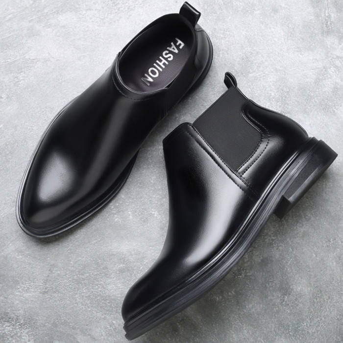 サイドゴアブーツ メンズブーツ PU皮革 靴 チェルシーブーツ ハイカットシューズ 皮靴 男性靴 Zwse0055 ブラック 26.5cm拍卖