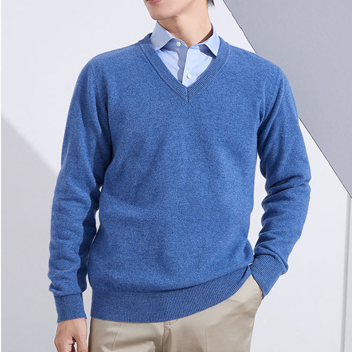 セーター 長袖 ウール100% プルオーバーセーター 保温性 メンズ Vネックニット秋 冬 トップス Zty-5700-1 瑠璃色 M 拍卖