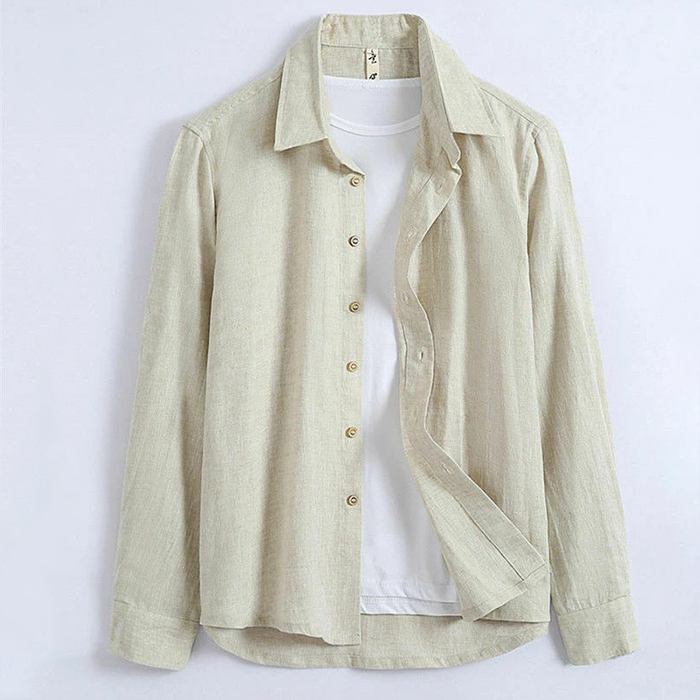リネンシャツ 長袖シャツ メンズシャツ カジュアルシャツ 無地 シンプル 麻シャツ 春服 夏服 秋物 トップス Zty-4470 ベージュ 3XL拍卖