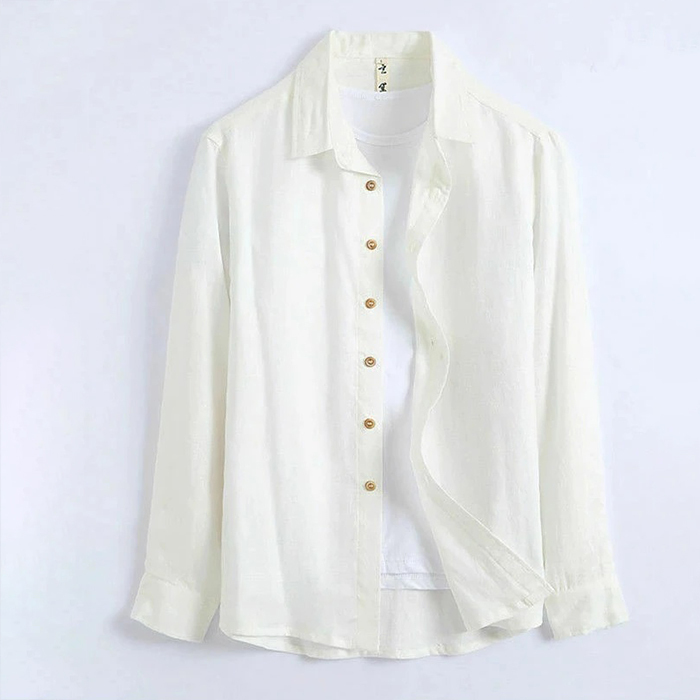 リネンシャツ 長袖シャツ メンズシャツ カジュアルシャツ 無地 シンプル 麻シャツ 春服 夏服 秋物 トップス Zty-4470 ホワイト 3XL拍卖