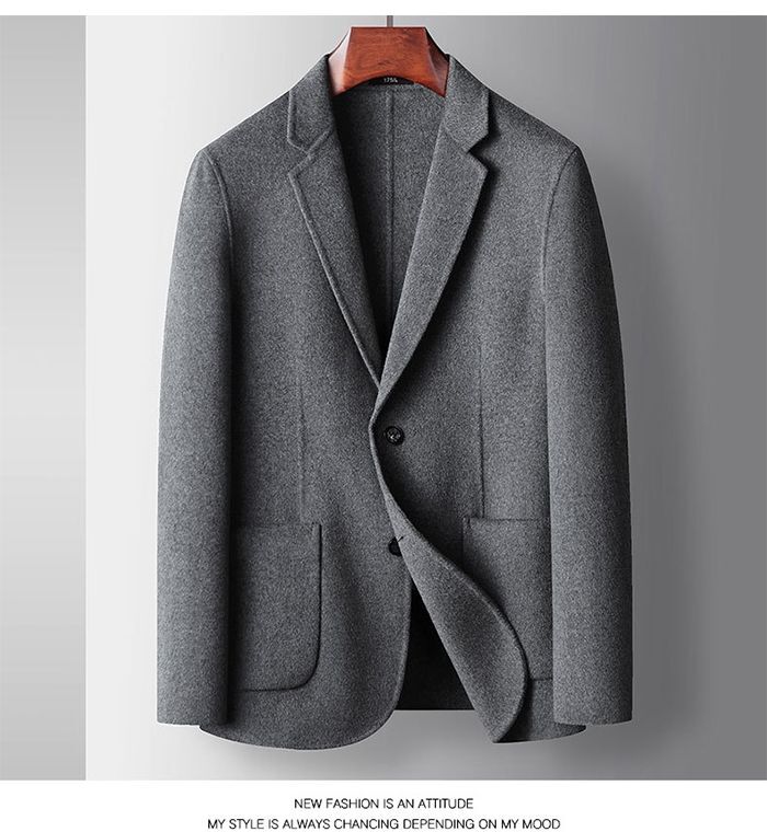 ウール スーツジャケット メンズ スーツ チェスターコート 厚地 ショート丈 テーラードジャケット Zty-5430-1 グレー L/175 拍卖