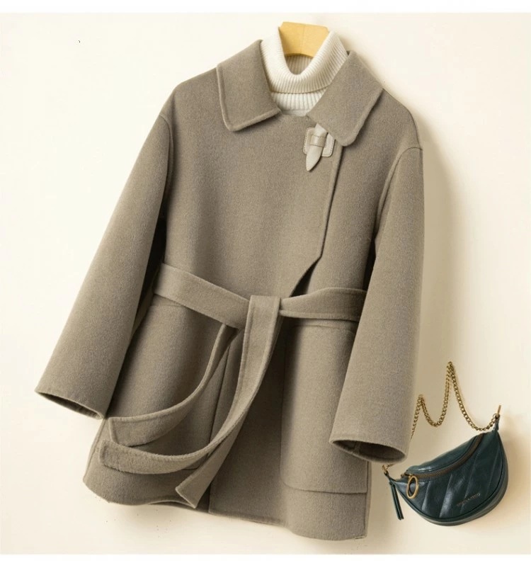 ステンカラージャケット レディースジャケット ウールコート ショートコート ハーフコート ビッグ コート Zcas0260-1 グレー L 拍卖