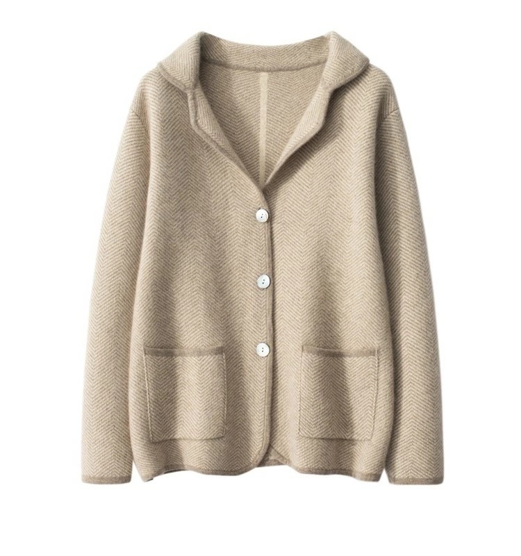 カシミヤ ニット カーディガン カシミア ポケット付き ショート丈 テーラードコート レディースカーデ Zcas0219-1 ベージュ L拍卖