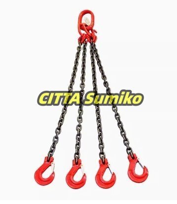 運搬作業用に チェーンスリング スリングフックタイプ G80マンガン鋼製 使用荷重2t 4本吊り ェーン径6mm 長さ1m拍卖