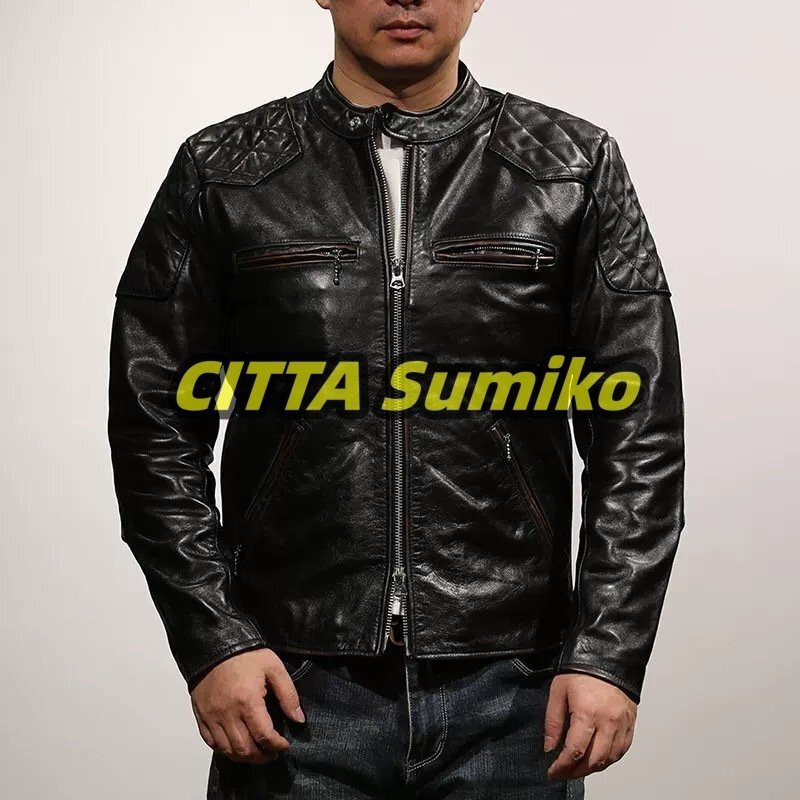 牛革100% レザージャケット 本革 牛革 カウハイド ヴィンテージ 機関車 バイクレザー メンズファッション 革ジャン ライ拍卖