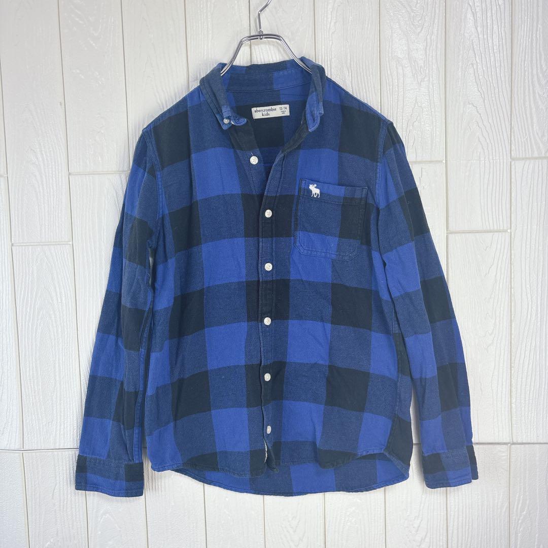 アバクロ サイズ36(S) 青と黒のチェック柄ネルシャツ 38cm拍卖