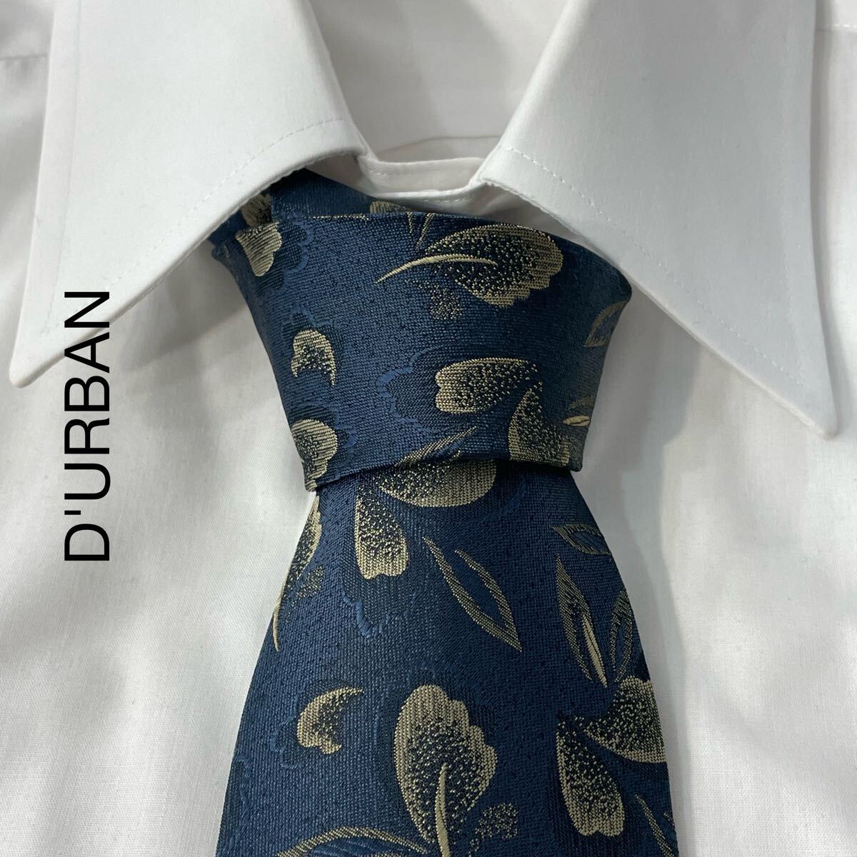 D'URBAN ダーバン 植物柄 ジャガード デザイン シルク ネクタイ ネイビー TG986拍卖