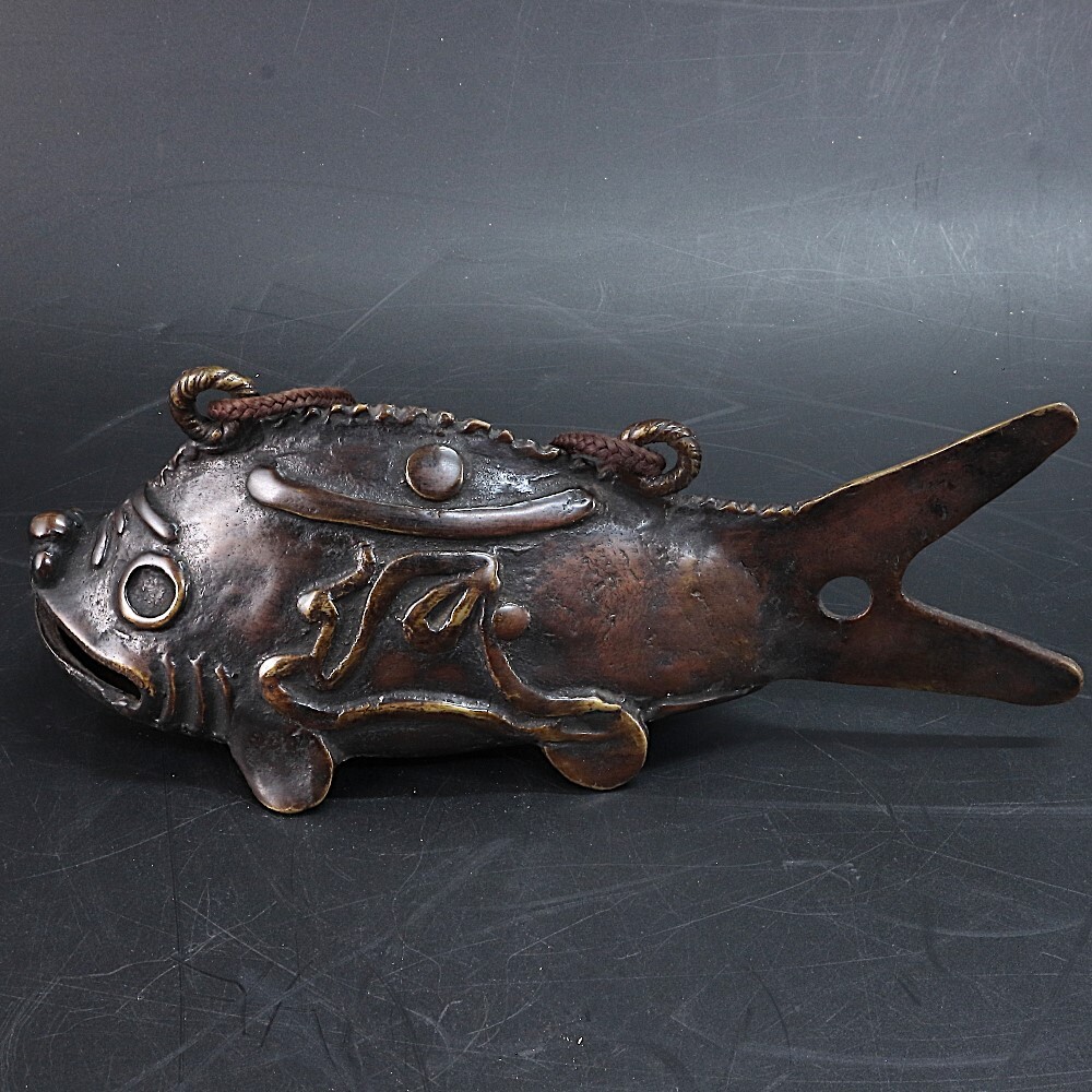 ◆◇梵字文魚鼓 金属製 仏教美術 魚鈴 仏具 骨董 古美術 アンティーク◇◆拍卖
