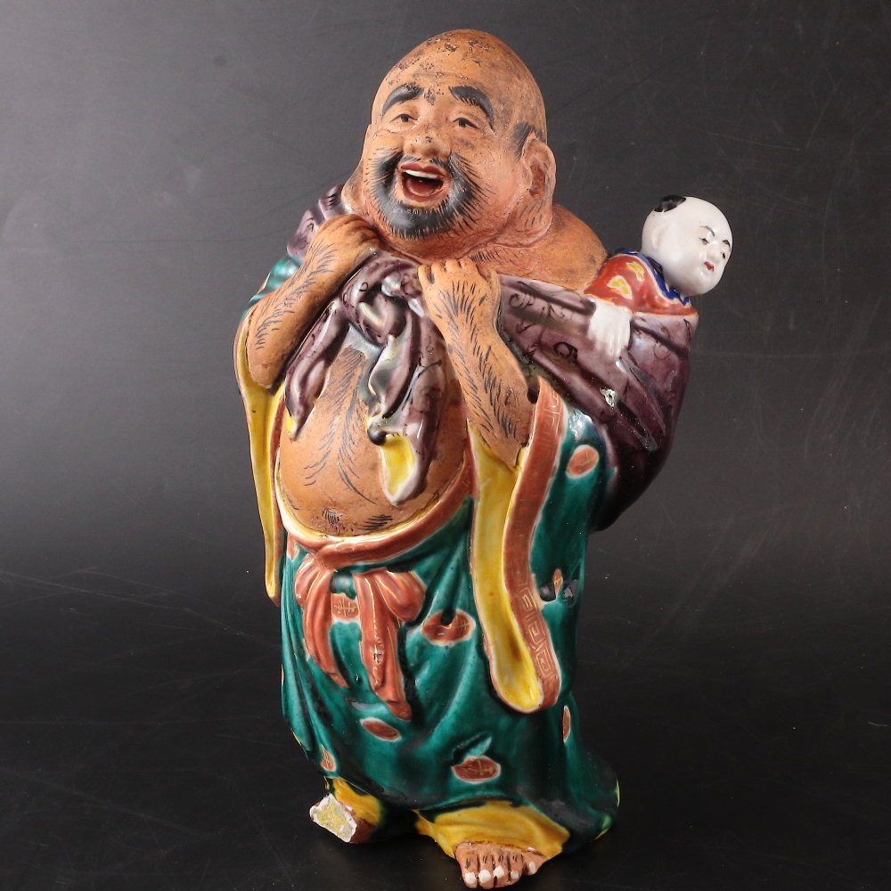 ◆◇九谷焼 布袋童子立像 陶器人形 仏像 縁起物 フィギュリン 置物 時代 ビンテージ◇◆拍卖