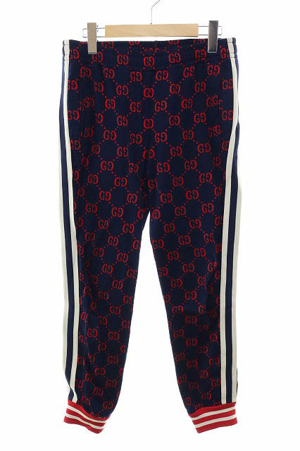 グッチ GUCCI 18SS GG ジャガード ジョギング パンツ SIZE S 496920-X9L13 ジョガー サイドライン 裾リブ GG柄 総柄 ネイビー ☆AA★250105拍卖