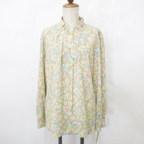 未使用品 ハーディエイミス HARDY AMIES ブラウス シャツ シングル タック 花柄 ベージュ 11 レディース拍卖