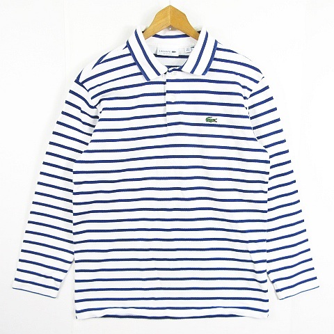 ラコステ LACOSTE REGULAR FIT ポロシャツ 長袖 綿 M ホワイト ブルー ボーダー kz10341 レディース拍卖