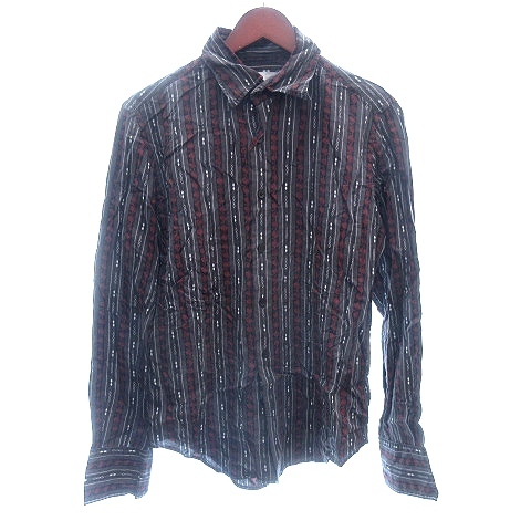 ボナジョルナータ BUONA GIORNATA ステンカラーシャツ ブラウス ストライプ 総柄 長袖 M 茶 ブラウン /AU レディース拍卖