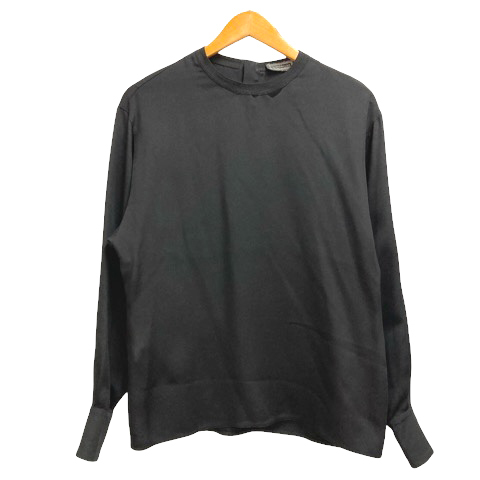 ジャンニヴェルサーチ ヴェルサーチェ GIANNI VERSACE シルク カットソー ブラウス 長袖 無地 42 黒 ブラック レディース拍卖