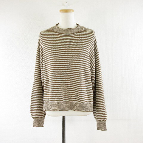 アースミュージック&エコロジー EARTH MUSIC & ECOLOGY Premium Label ボーダーニット セーター 長袖 茶 白 F レディース拍卖