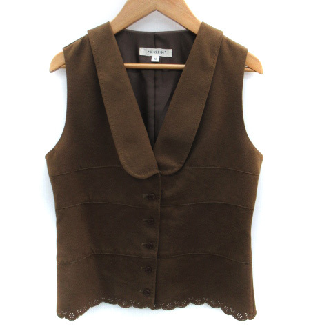 エムケー ミッシェルクラン MK MICHEL KLEIN MK KLEIN+ ベスト ジレ ラウンドカラー レース スエード調 40 L 茶 ブラウン レディース拍卖