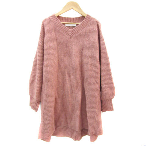 トランテアン ソン ドゥ モード 31 Sons de mode ニットチュニック 長袖 Vネック 36 S ピンク /YM22 レディース拍卖