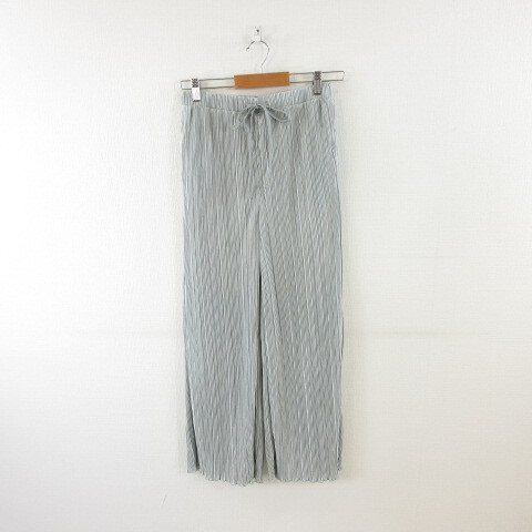 ジーユー GU ランダムプリーツドローストリングパンツ ロング 緑 M *A438 レディース拍卖