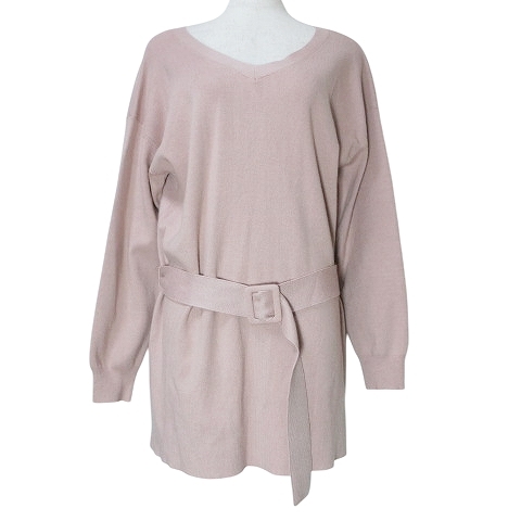 ルーニィ LOUNIE 美品 2way ハイゲージニット セーター ベルト付き 長袖 Vネック ピンク フリーサイズ X レディース拍卖