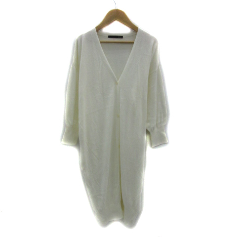 ヘザー Heather ニットカーディガン ロング丈 Vネック 無地 前開き F 白 ホワイト /YS35 レディース拍卖