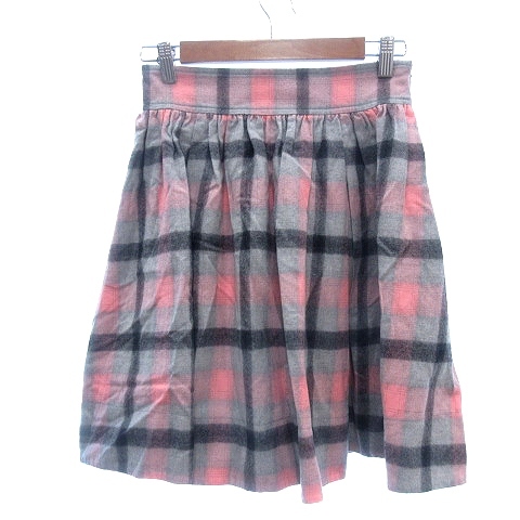 ジルスチュアート JILL STUART フレアスカート ひざ丈 チェック ウール 2 S グレー /AU レディース拍卖