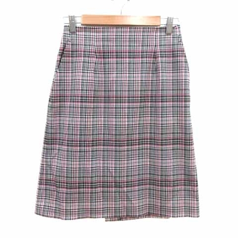 組曲 クミキョク KUMIKYOKU 台形スカート ひざ丈 チェック 2 M 黒 ブラック 白 ホワイト ピンク /YK レディース拍卖