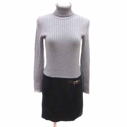 アンタイトル UNTITLED ワンピース ミニ ニット ドッキング タートルネック 長袖 2 M グレー 黒 ブラック /YK レディース拍卖