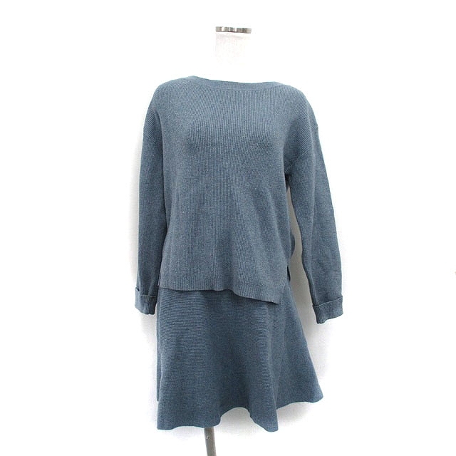 ジルスチュアート JILL STUART セットアップ ニット 長袖 リボン フレア スカート ミニ コットン F ブルー 青 /KT1 レディース拍卖