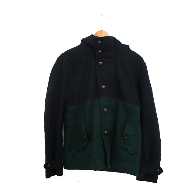 レイジブルー RAGEBLUE フード コート ショート ウール バイカラー M ネイビー 紺 /KT15 メンズ拍卖