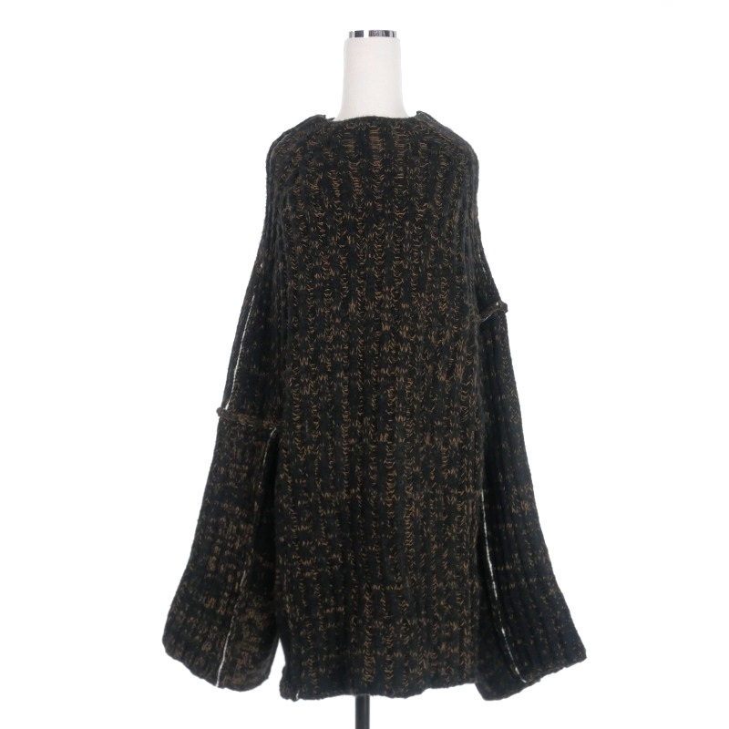 未使用品 エムエムシックス メゾンマルジェラ MM6 Maison Margiela 22AW オーバーサイズ リブ編みニット セーター 長袖 M ブラック 黒拍卖
