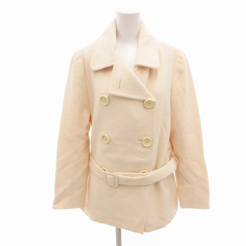 49アベニュー ジュンコシマダ 49AV. junko shimada ピーコート Pコート ジャケット ウール アンゴラ ベルト ショート丈 40 L 白拍卖