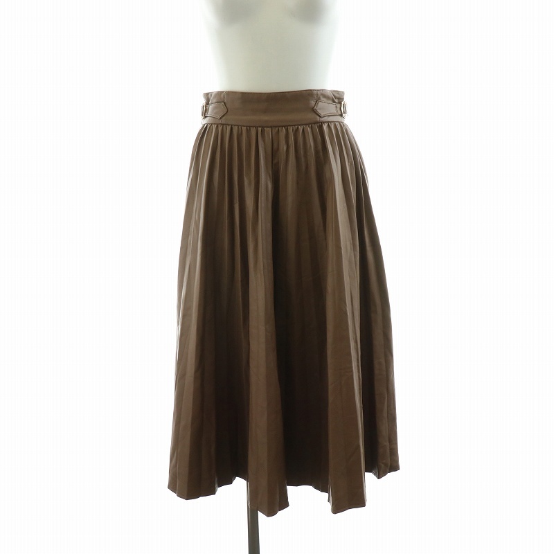 ジルバイジルスチュアート JILL by JILLSTUART フェイクレザープリーツスカート フレア ミモレ ロング M 茶 ブラウン 125-0220606拍卖