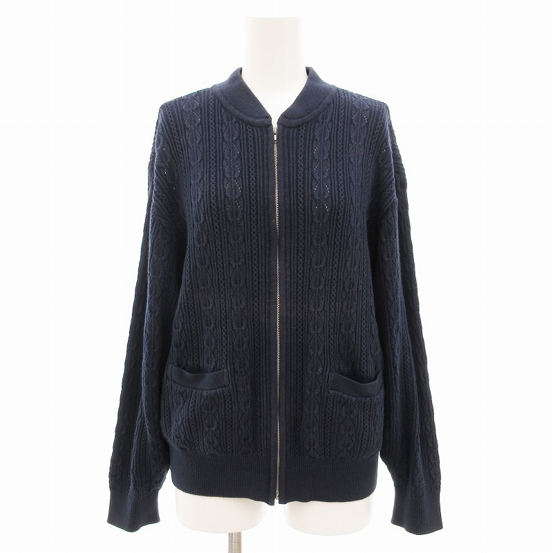 クリスチャンディオール Christian Dior SPORTS ヴィンテージ アランニット ブルゾン ケーブル ジップアップ ウール L 紺 ネイビー /TZ ■G拍卖