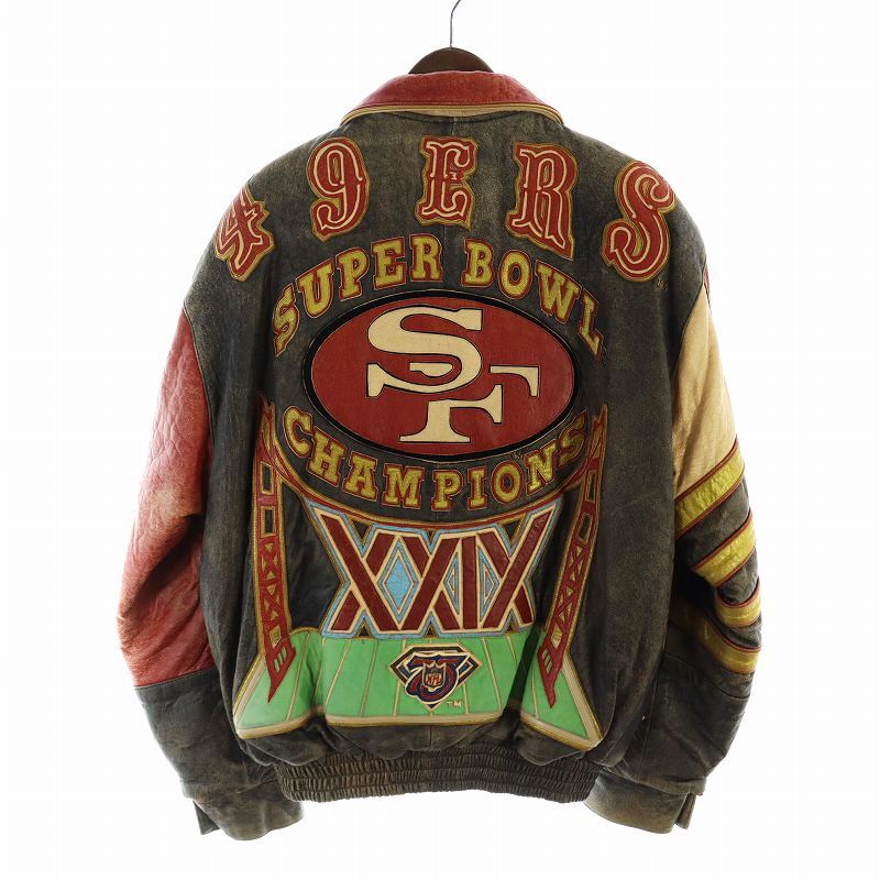 ジェフハミルトン JEFF HAMILTONNFL NFL 49ERS XXIX 1995年 優勝記念 スタジアムジャンパー スタジャン レザー ジャケット ブルゾン マルチ拍卖