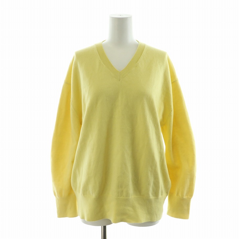 ミラオーウェン Mila Owen 23SS Vネックハイゲージニットプルオーバー セーター 長袖 0 S 黄 イエロー 09WNT231077 /NQ レディース拍卖