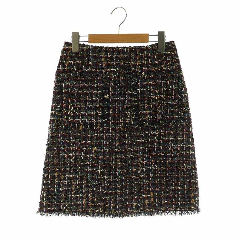 リアラバイピージー Liala×PG ツイード フリンジ ポケット スカート ミニ タイト ラメ S 黒 ブラック /MY ■OS レディース拍卖
