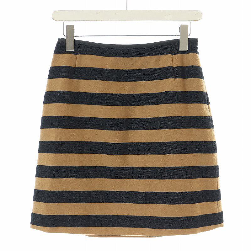 未使用品 インディヴィ INDIVI 台形スカート ボーダー ウール ひざ丈 38 M 茶 ブラウン 黒 ブラック /AT ■OS レディース拍卖